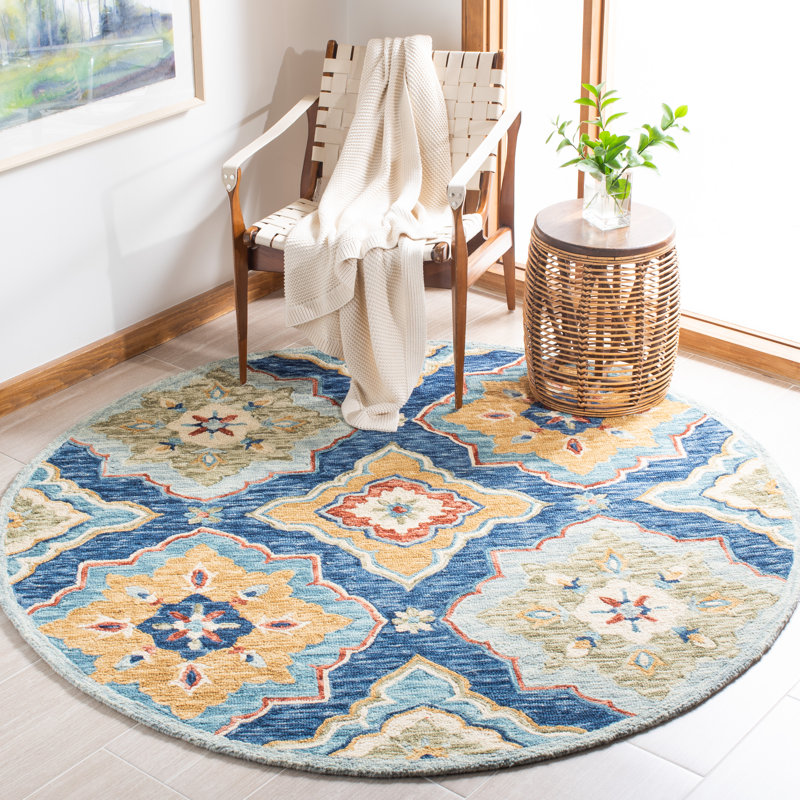 Tapis bleu marine en laine touffeté à la main Deacon, Rond 6 pi
