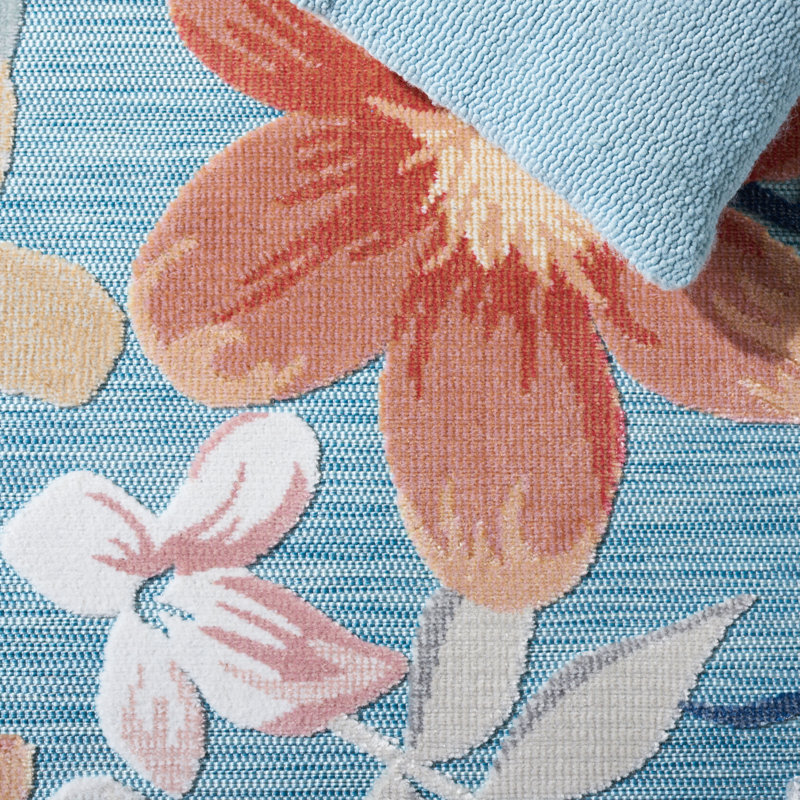 Aadham Floral Navy Blue/Aqua/Rust Indoor / Outdoor Area Indoor/Outdoor Area Rug, Square 4'