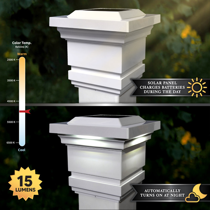Classy Cap Solar Powered Integrated LED 4" x 4" Fence Post Cap Light, White