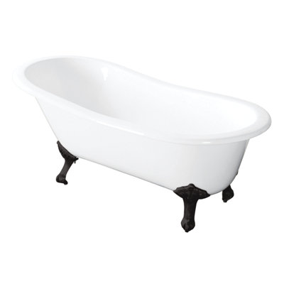 Kingston Brass Aqua Eden 57-Inch Cast Iron Oval Single Slipper Clawfoot Tub (No Faucet Drillings)