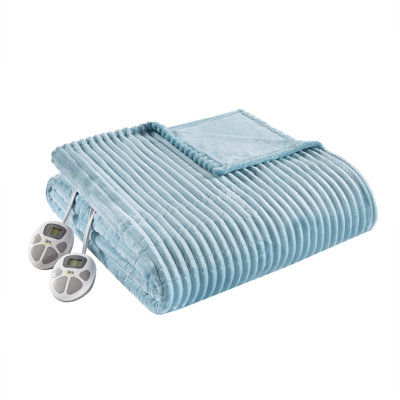 Corded Plush Blue Texture Full Heated Blanket with 10 Heat Settings