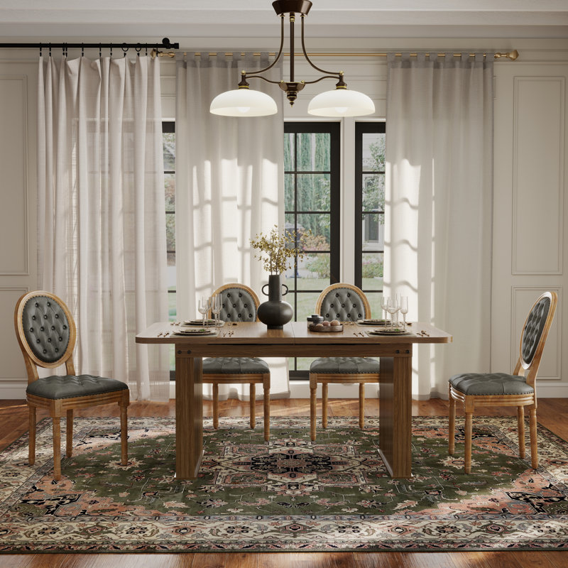 Ensemble de salle à manger Mid-Century, Vert olive, Table, 4 chaises