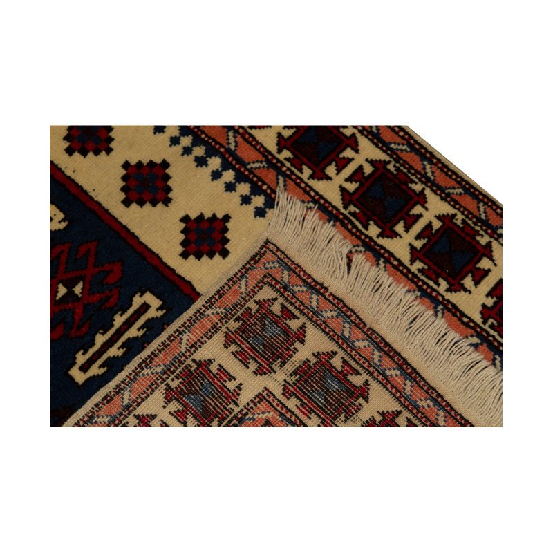 Hand-Knotted High-Quality Ivory, Blue, and Red Area Rug