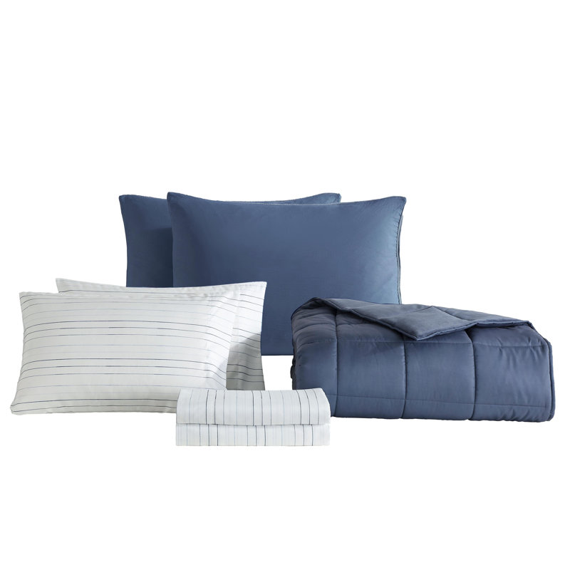 Ensemble d'édredon en peluche réversible Calvin Klein, Bleu, Édredon simple très long + 4 pièces supplément