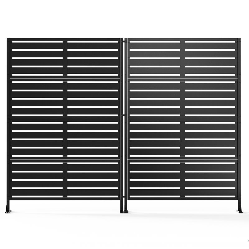 Paravent de terrasse d'extérieur en métal avec piquets H 72 po x l 48 po Frances, Noir