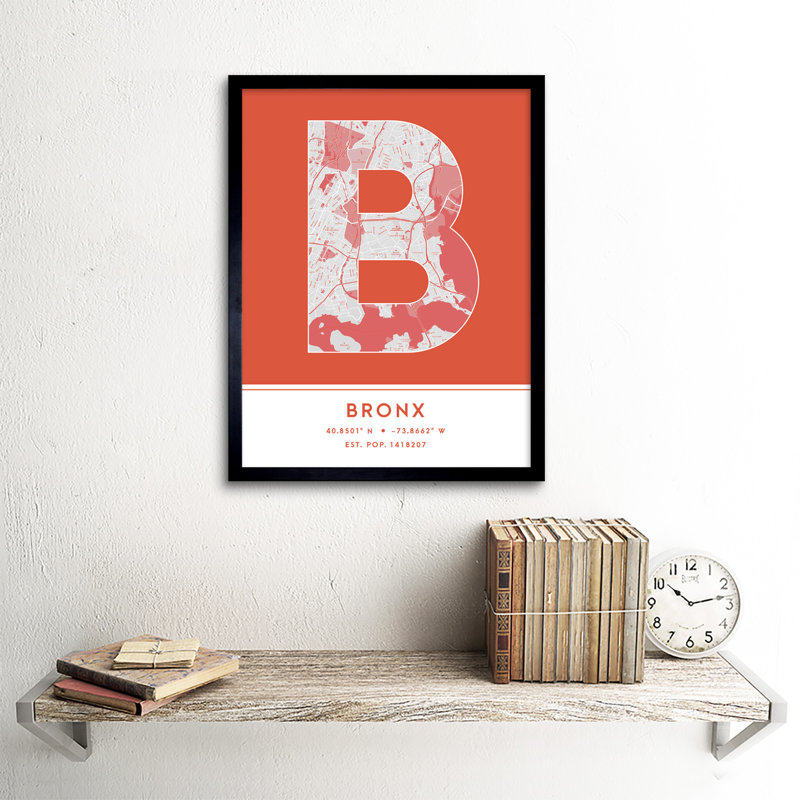 The Bronx New York United States City Map Orange - Single Picture Frame Typography
