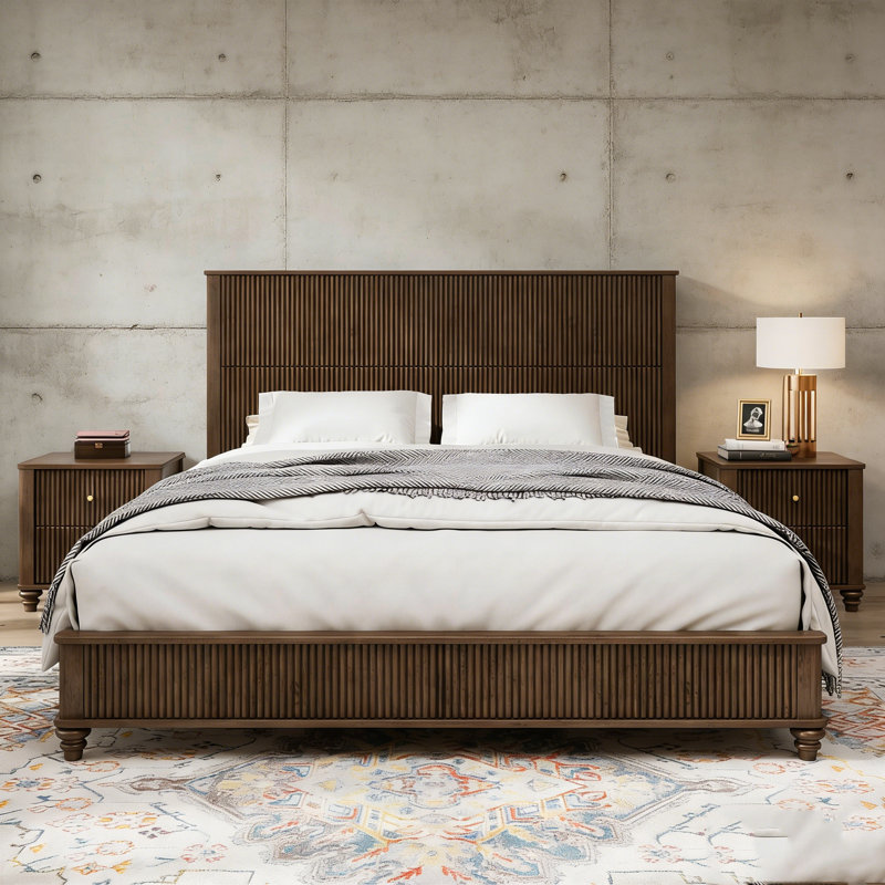 Cadre de lit en bois massif, cadre de lit plateforme avec tête de lit, grand lit en bois naturel, aucun sommier nécessaire
