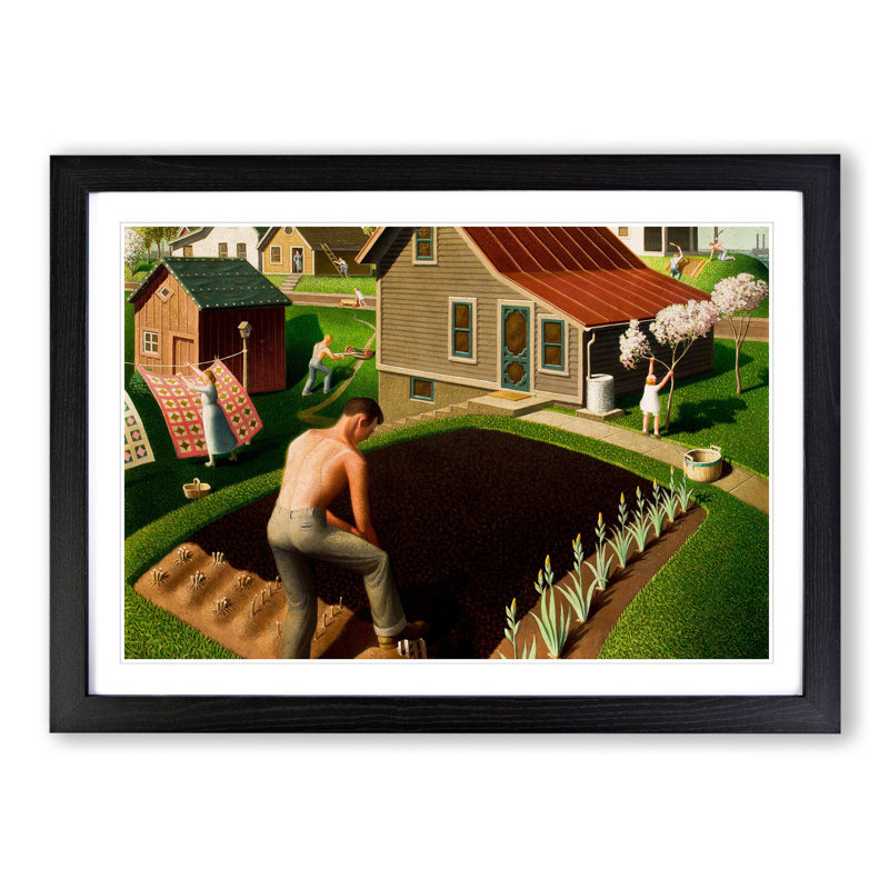 Spring in Town by Grant Wood - Framed Print, 48cm H x 65cm W x 2cm D, Black