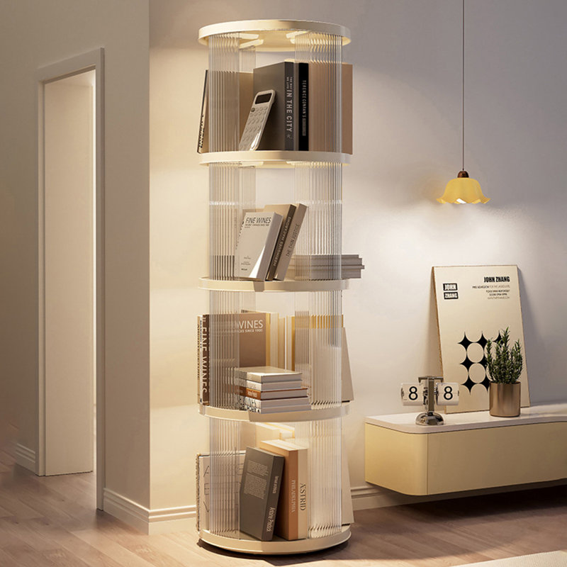 Bibliothèque rotative à 360°, Blanc, crème, (4 tablettes) H 53,35 po x l 15,94 po x P 15,94 po