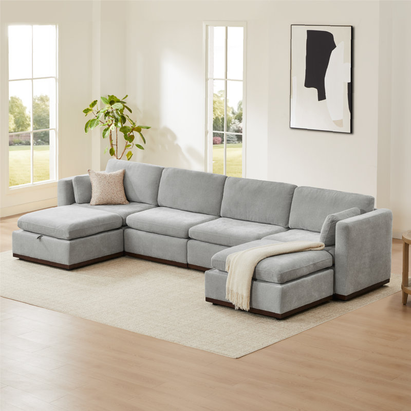 Canapé modulaire 6 pièces avec repose-pieds Sayette l 146 po, Polyester gris tourterelle