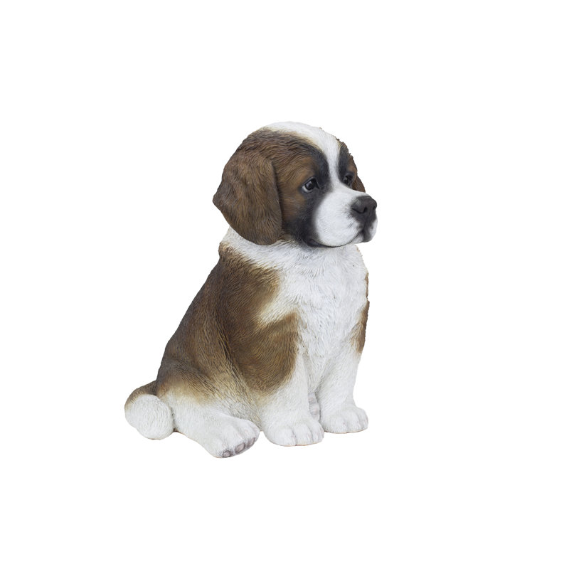 White & Brown Saint Bernard | Handpainted Decorative Puppy Statue for Home & Garden Decor | Premium Polyresin Dog Statue | Gift for Dog Lovers | Weather-Resistant Indoor/Outdoor Decor