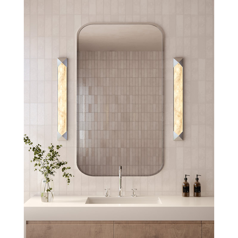 Caesar Dimmable LED Bath Sconce, Polished Nickel/Alabaster