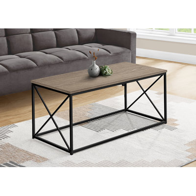 Table basse, accent, cocktail, rectangulaire, stratifié brun, métal noir