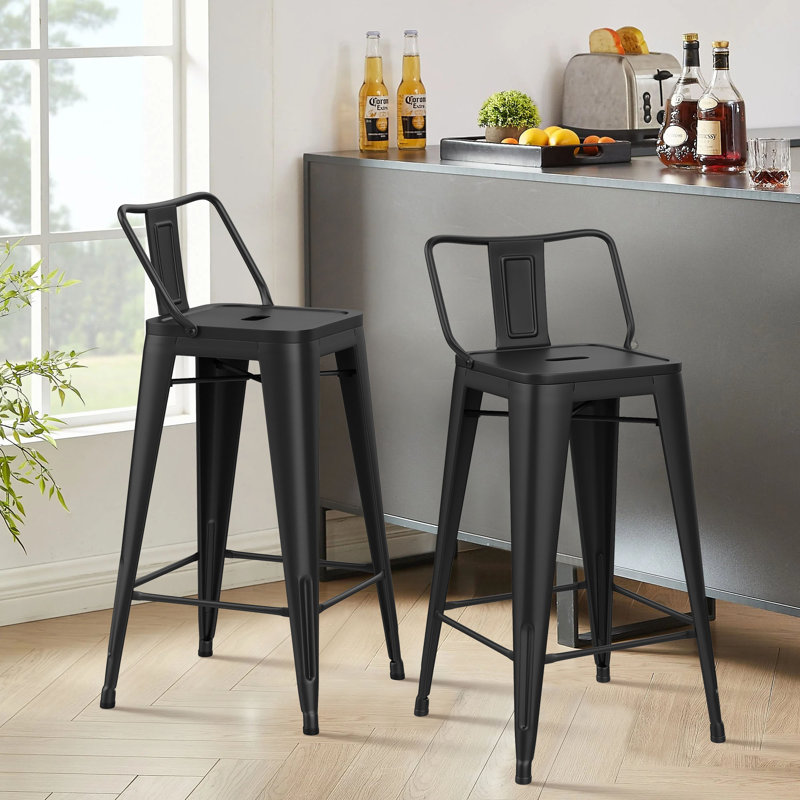 Comptoir et tabourets de bar en métal, Noir mat, Tabouret de bar (siège d'une hauteur de 30 po)