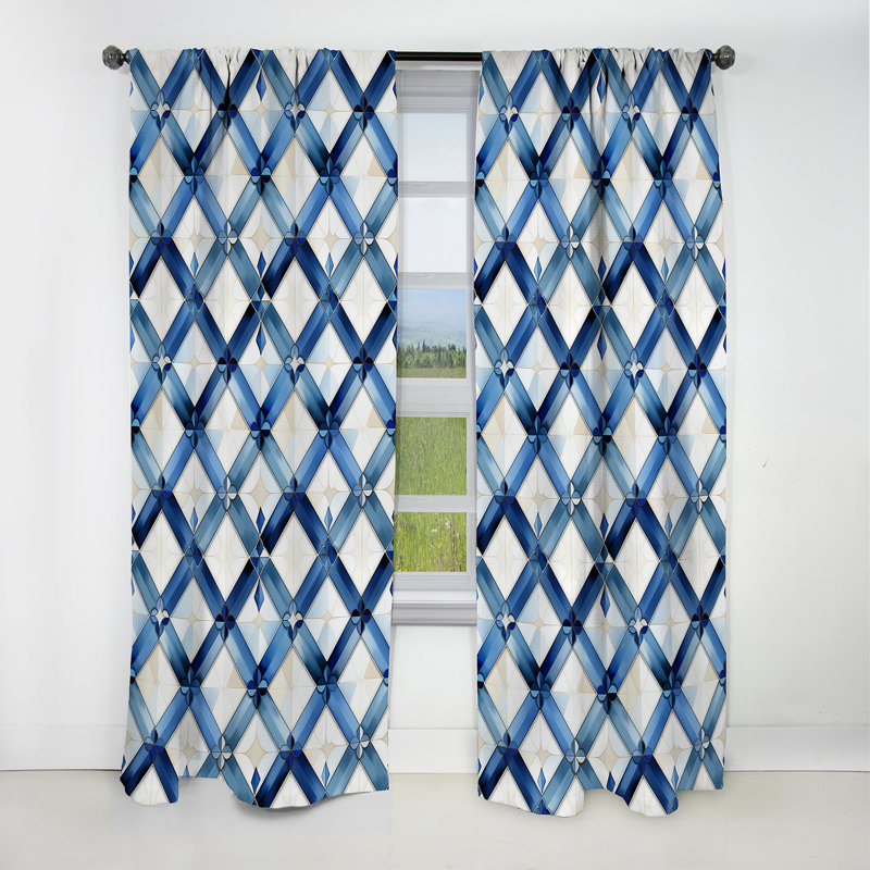 Carreaux bleus et blancs - Rideau abstrait - Rideau géométrique occultant - 1 panneau, L 52 po x L 90 po