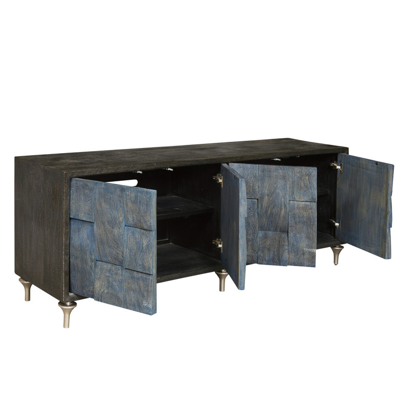 Black and Ocean Blue 4-Door Mango Veneer Entertainment Console