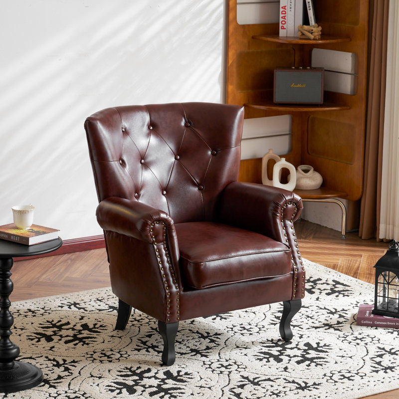 Fauteuil à oreilles en simili cuir Diavion, Similicuir brun