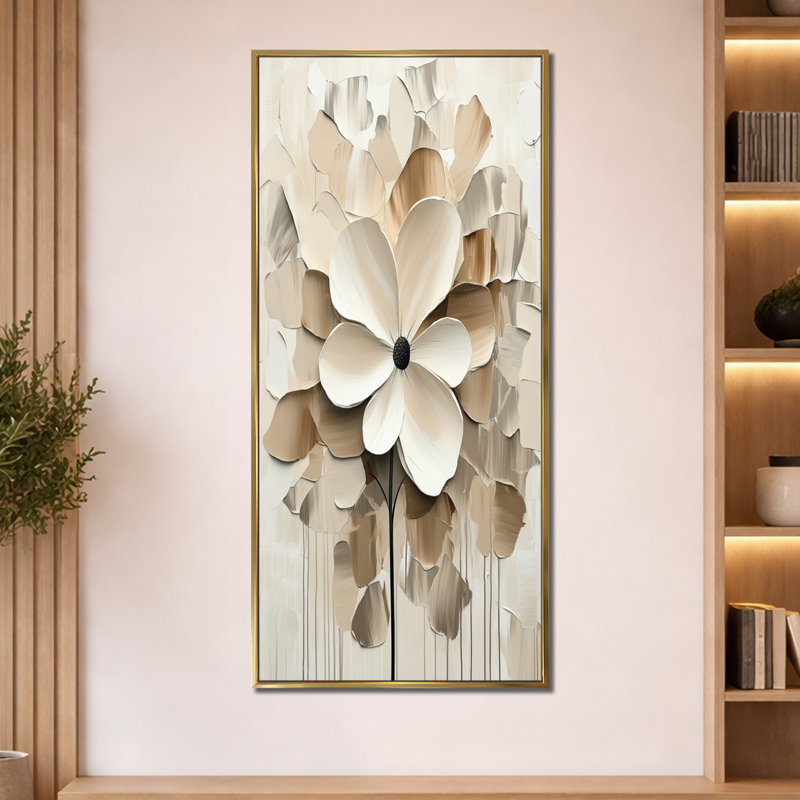 Fleur ivoire douce - Tableau encadré floral, H 32 po x l 24 po, Toile tendue