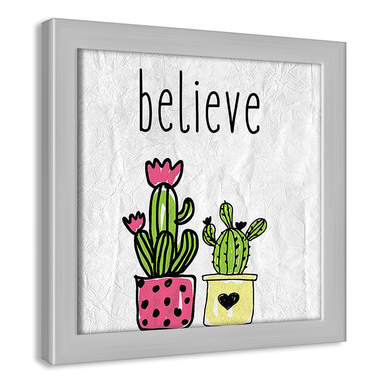 Cactus B, art encadré, 8" H x 8" W x 1.18" D, Encadré de boîte argent