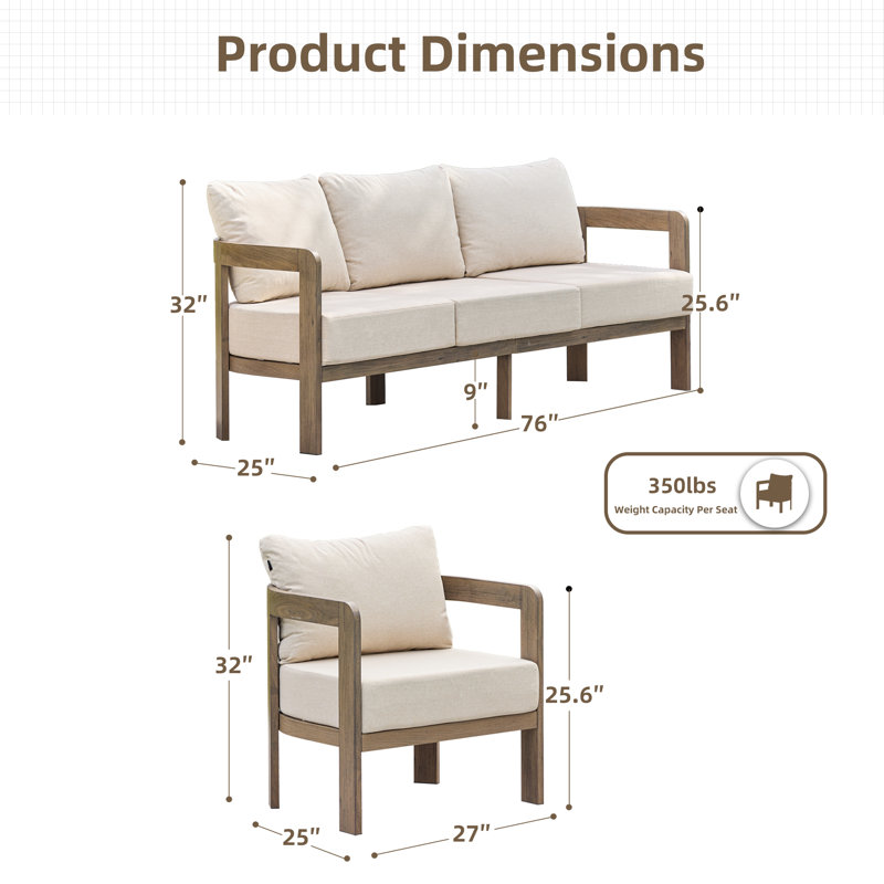 5-person Outdoor Seating Group With Cushions, Beige Cushion/Brown Frame