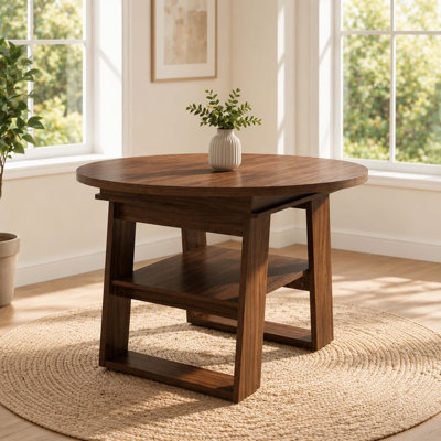 Table de salle à manger extensible ronde à ovale de 43,3" à 59", avec rallonge intégrée, base stable en forme de H et tablette de rangement, fini noyer. Table de cuisine multifonctionnelle pour 4 à 6 personnes.