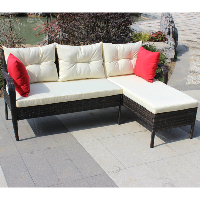 Canapé modulaire d'extérieur en osier avec coussins de siège 2 pièces