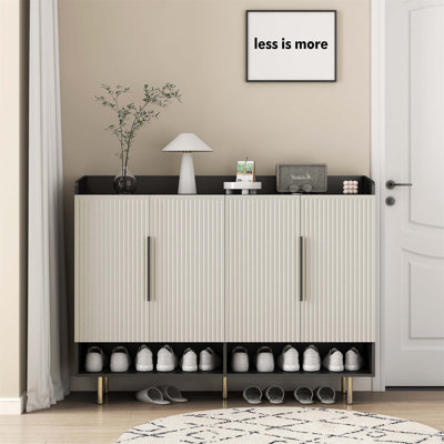 Large Modern 4-Door Shoe Storage Organizer Cabinet With Adjustable Shelves For Entryway, Living Room, And Bedroom
