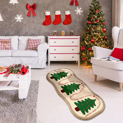 Arbre de Noël en forme de tapis imitation cachemire tapis de chevet de chambre à coucher entrée de maison tapis de salle de bain cuisine tapis de sol allongé coussin de fenêtre flottante