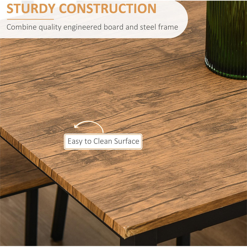 Industrial 5-Piece Dining Set with Dark Walnut MDF and Steel