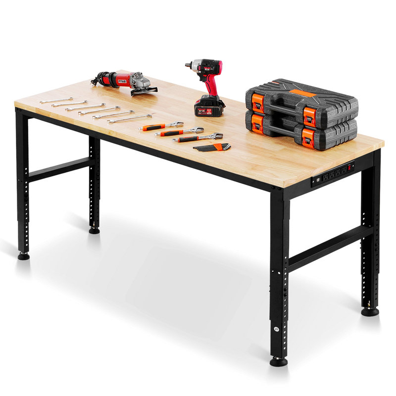 Adjustable Height Workbench with Metal Frame for Workshop, Office, and Home