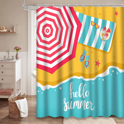 Rideau de douche imperméable à l'eau avec parasol plat de style plage avec 12 crochets
