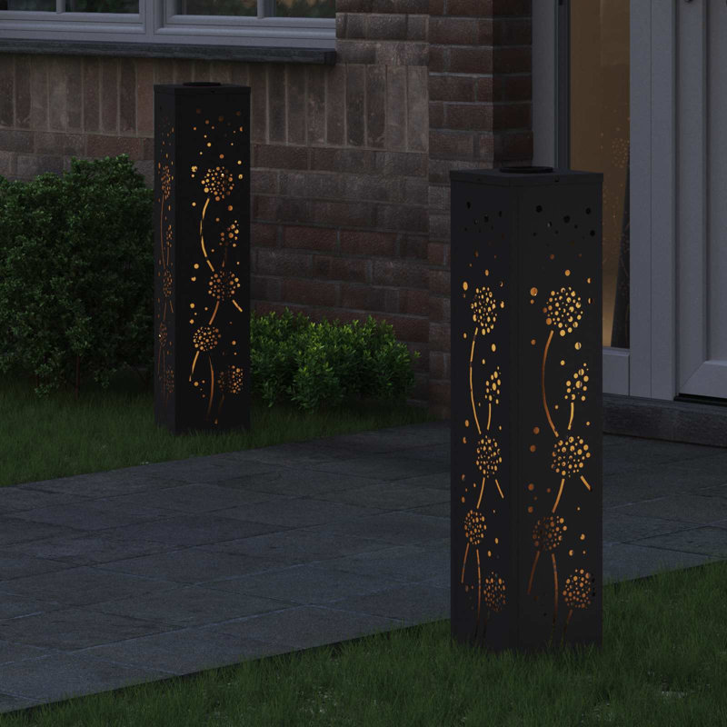 Solar Powered Steel Pathway Light, Black, 80cm H x 18cm W x 18cm D