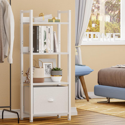 White 4 Tier Bookshelf With Drawer