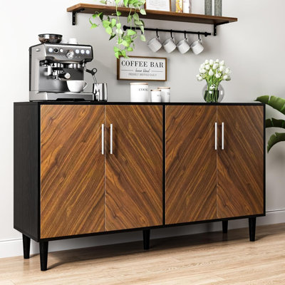 Buffet Cabinet with Storage, 58" Sideboard Cabinet with Adjustable Shelves, Modern Coffee Bar with 4 Doors for Living Room Entryway by Ebern Designs