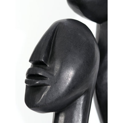 Stargazing Couple 33-Inch Modern Abstract Sculpture, Large Black Stone Figurine for Floor or Tabletop
