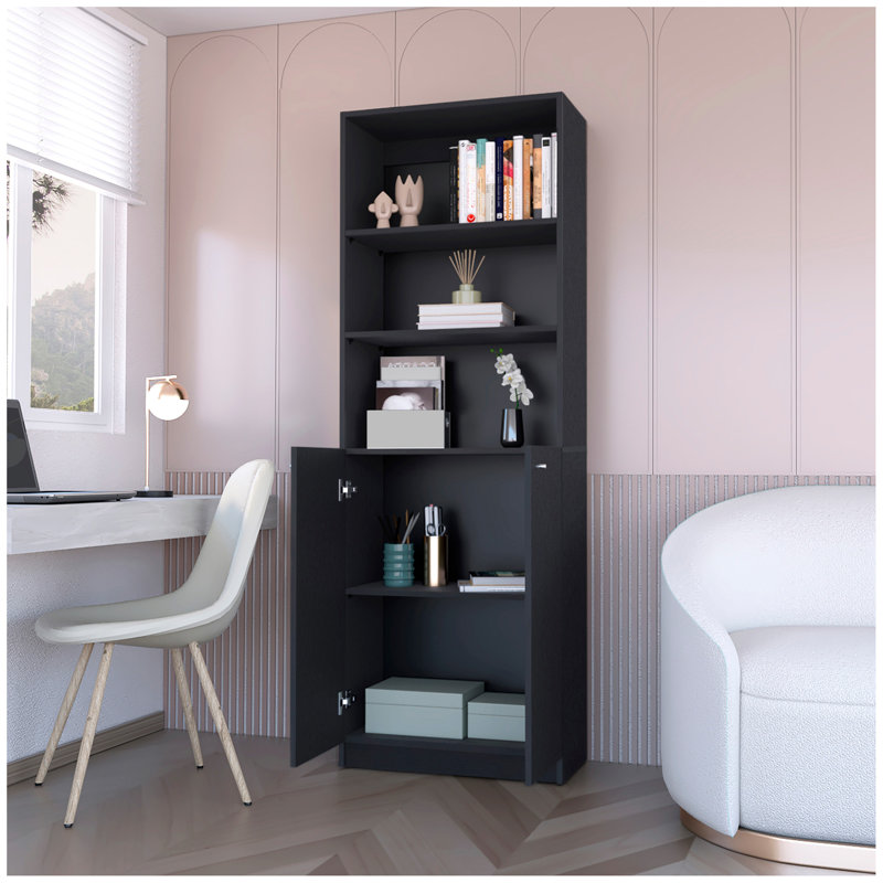 Sutton 2-Door Bookcase, Storage With Multi-Level Shelves And Double Door Design, Black
