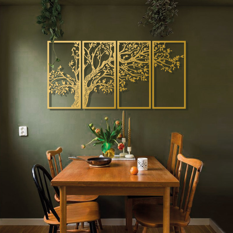 Seasons' Vibes Metal Wall Art Set 4 Piece - Tree of Life, Gold, 39" H x 79" W x 1" D
