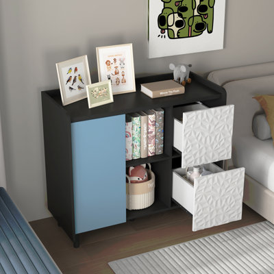 Armoire de rangement Buffet avec portes rouges 2 tiroirs avec panneau unique et 2 compartiments de rangement ouverts, armoire à café moderne pour la cuisine, la salle à manger