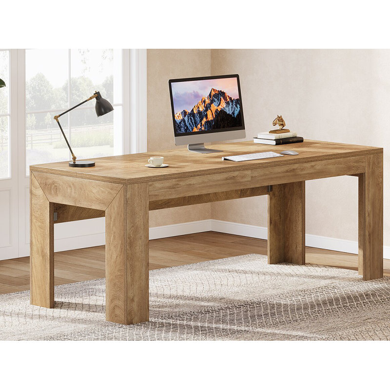 63" Executive Office Desk, Large Computer Desk for Home Office, Brown, Light Brown