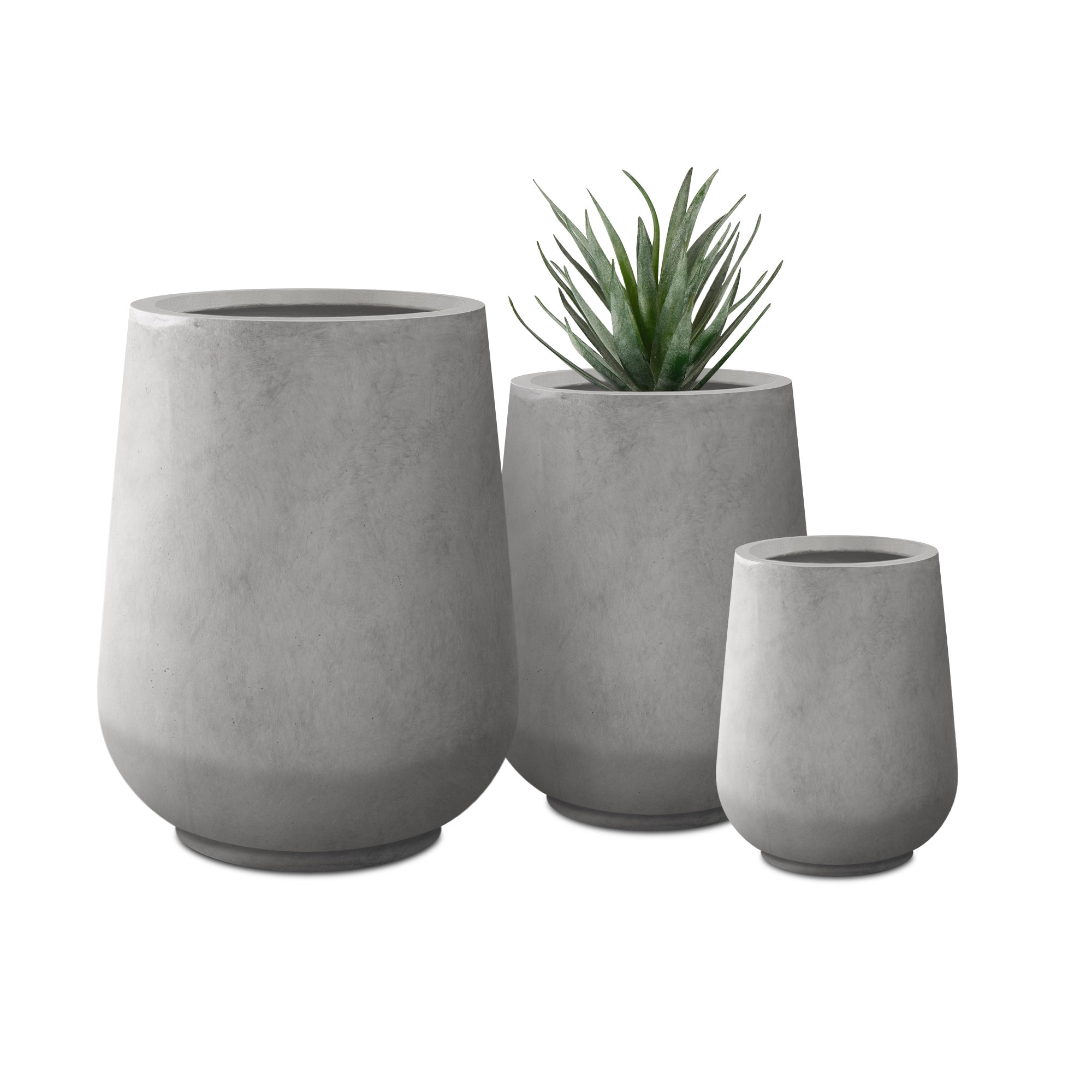 Kante 3 Piece 22.4, 20.4 and 18.1H Round Charcoal Finish Concrete Modern Tall Planters, Outdoor Indoor Decorative Plant Pots with Drainage Hole and