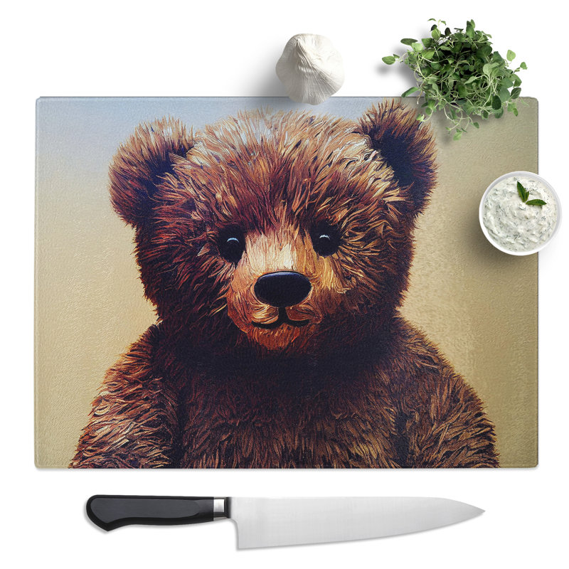 Enigmatic Teddy Bear  Glass Chopping Board