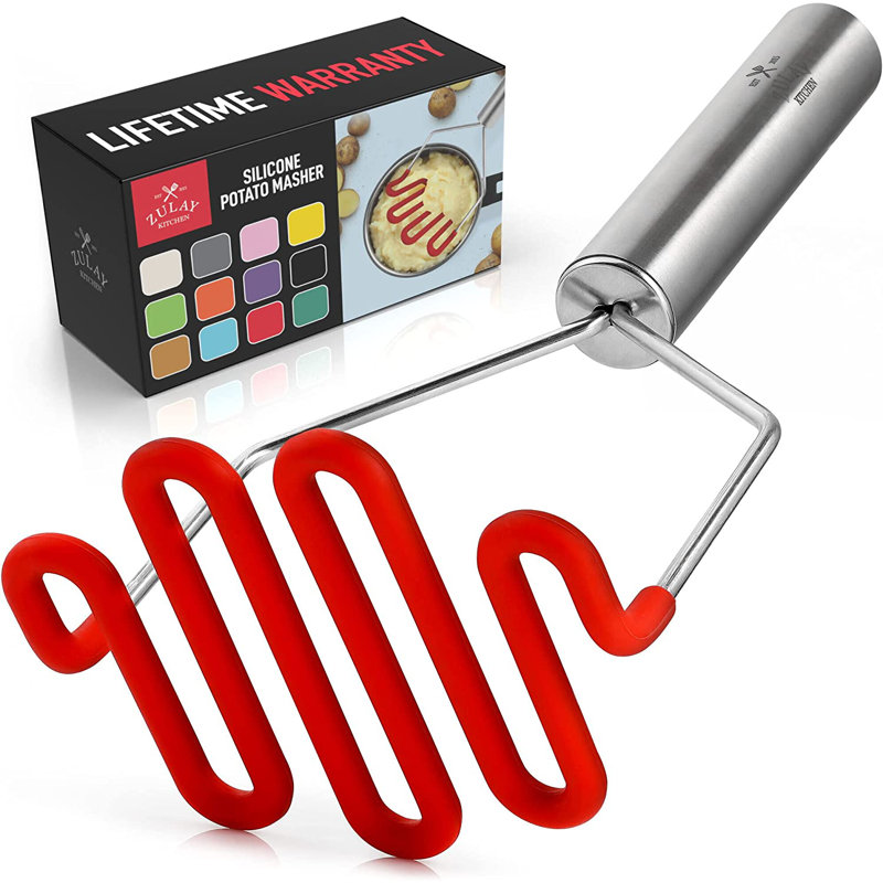 Bright Red Silicone Coated Stainless Steel Potato Masher