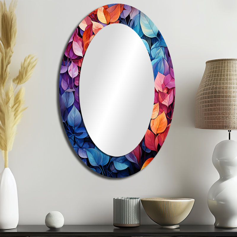 Coloré feuille de rêve - miroir mural ovale multicolore, 36 po x 24 po