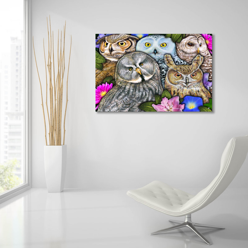 «Owls» par Tim Jeffs, art mural en verre acrylique, 36 po x 24 po, H 24 po x l 36 po