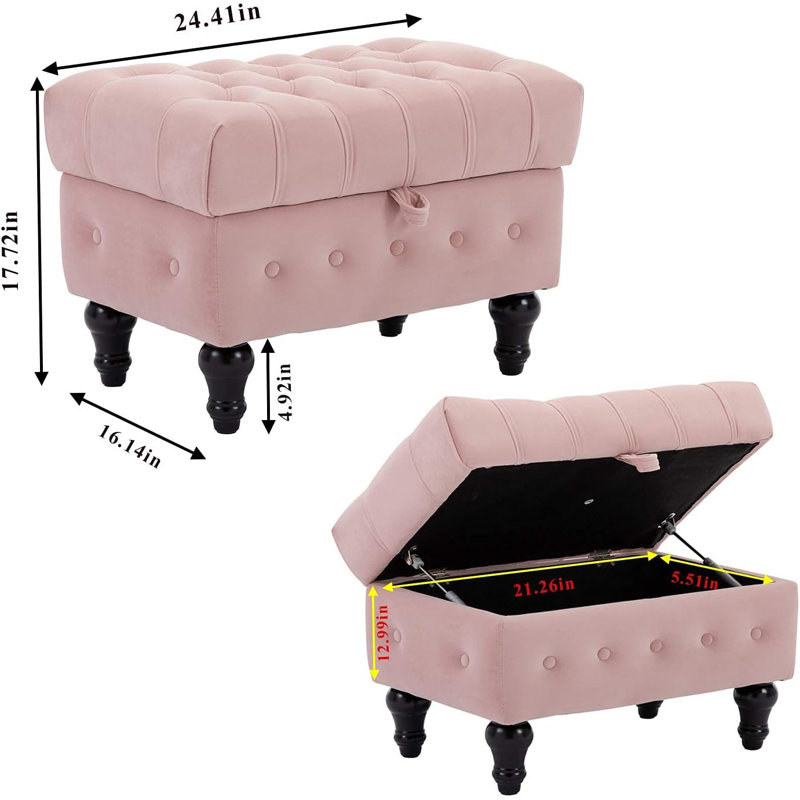 Eman Upholstered Ottoman, Pink