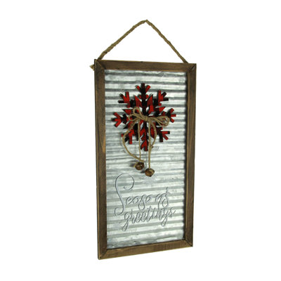 Décoration murale rustique en métal avec cadre en bois et motif de souhaits de saison