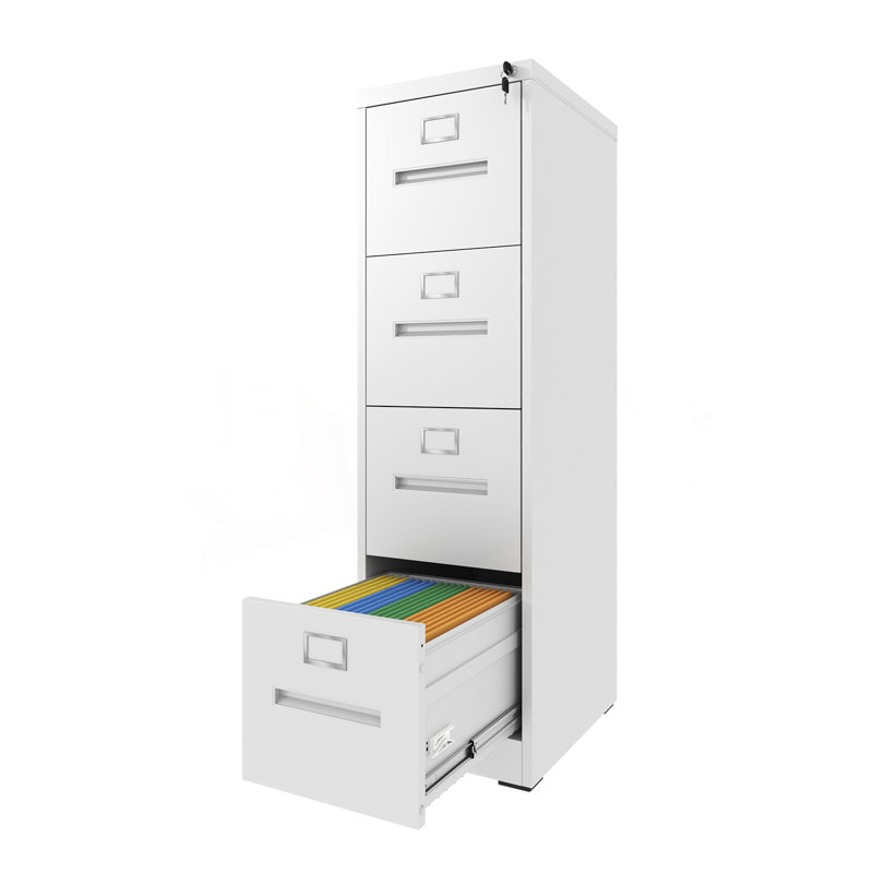 4 Drawer File Cabinet With Lock, Metal Vertical File Cabinet, A4 Legal/Letter Size Narrow File Cabinet, White