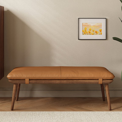 Banc rembourré brun + bois massif