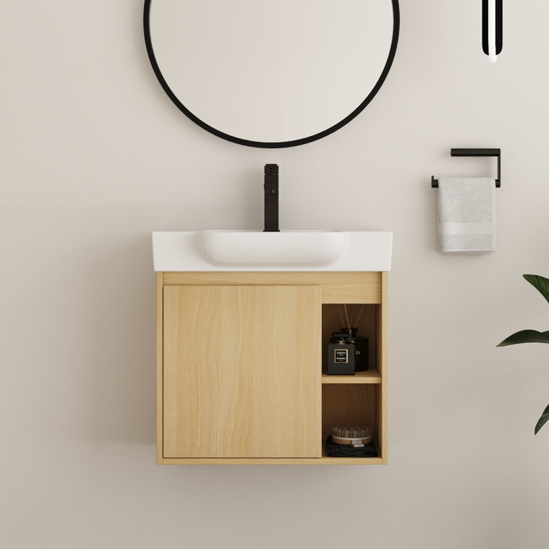 Ensemble de meuble-lavabo simple mural 24 po avec plateau en céramique Oakchade, Beige, 24"
