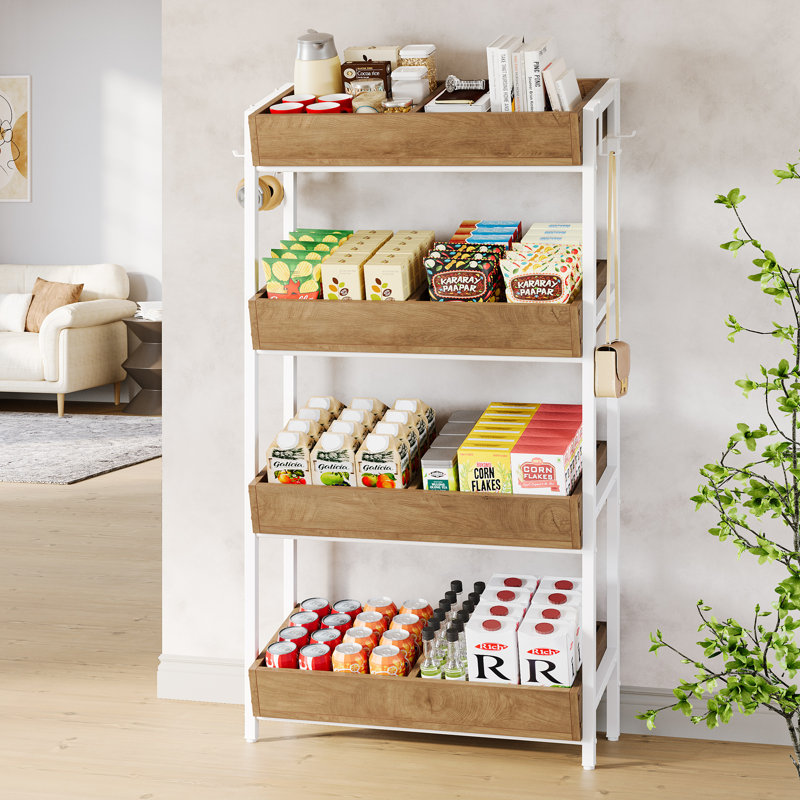 Présentoir de vente au détail, étagère à grignotines avec tablettes de rangement, Brun et blanc